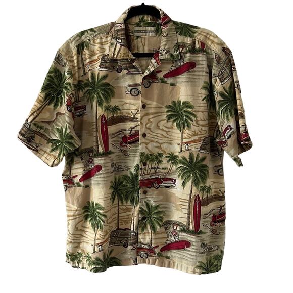 Prides Landing Surf Beach Print Hawaiian Shirt Men's Size Large - Picture 1 of 7